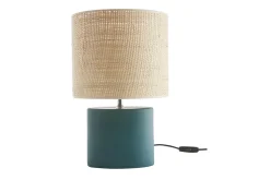 Flash Sale Miliboo Lámpara de mesa de cerámica azul petróleo mate con pantalla de rafia natural 40 cm TIGA