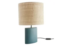Flash Sale Miliboo Lámpara de mesa de cerámica azul petróleo mate con pantalla de rafia natural 40 cm TIGA