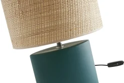 Flash Sale Miliboo Lámpara de mesa de cerámica azul petróleo mate con pantalla de rafia natural 40 cm TIGA