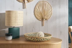 Flash Sale Miliboo Lámpara de mesa de cerámica azul petróleo mate con pantalla de rafia natural 40 cm TIGA