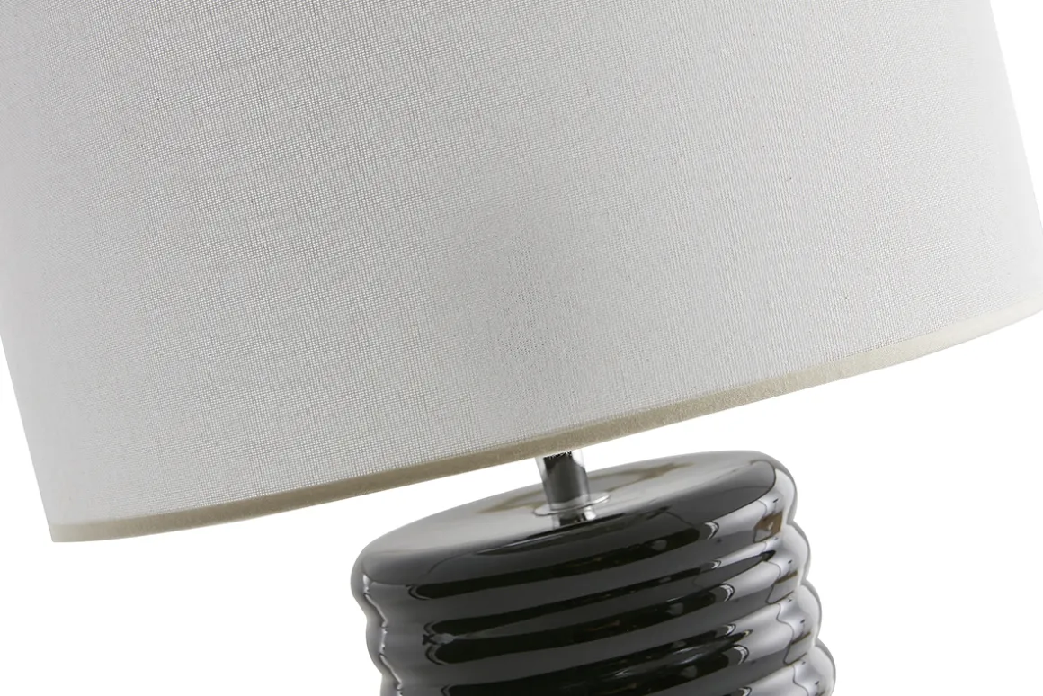 Fashion Miliboo Lámpara de mesa de cerámica esmaltada negra con pantalla de color crudo 53 cm BERRO