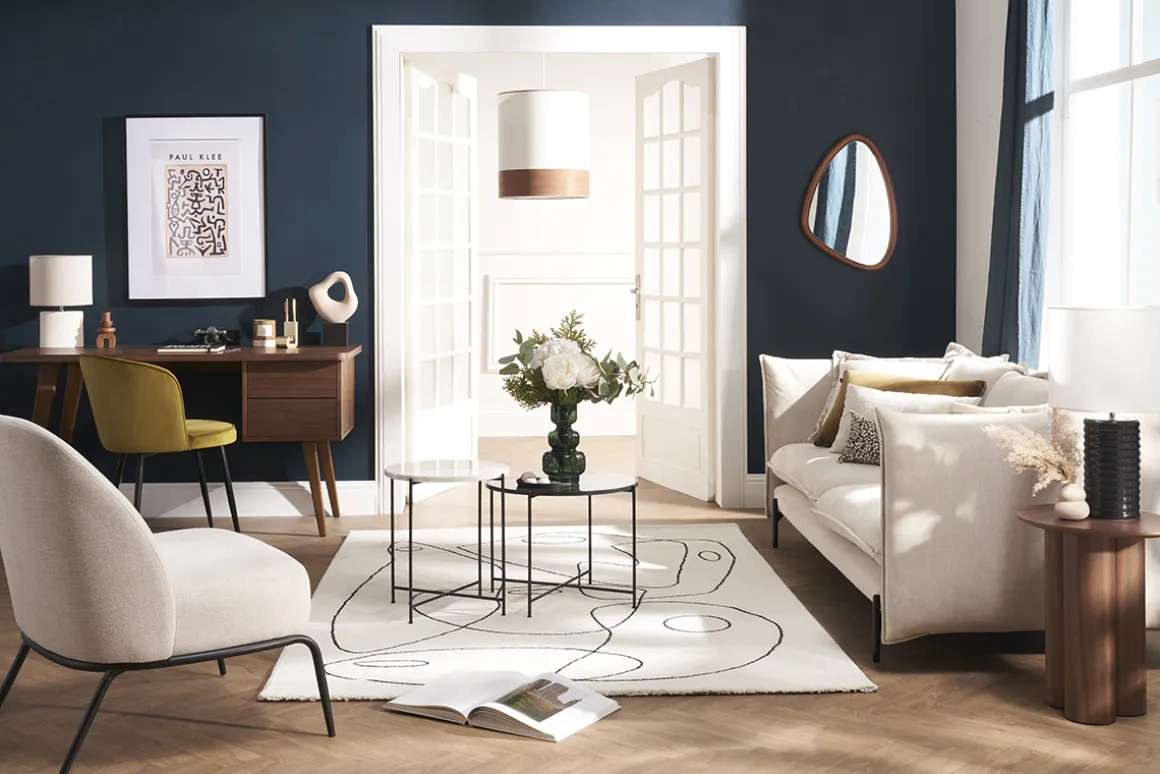 Fashion Miliboo Lámpara de mesa de cerámica esmaltada negra con pantalla de color crudo 53 cm BERRO