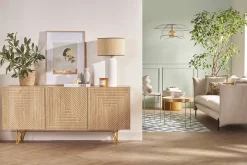 Shop Miliboo Lámpara de mesa de cerámica esmaltada blanca con pantalla de rafia natural 64 cm MAJES