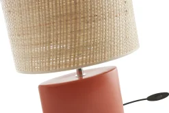 Outlet Miliboo Lámpara de mesa de cerámica terracota mate con pantalla de rafia natural 40 cm TIGA