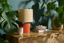 Outlet Miliboo Lámpara de mesa de cerámica terracota mate con pantalla de rafia natural 40 cm TIGA