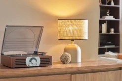 Online Miliboo Lámpara de mesa de cerámica color topo mate con pantalla de rafia 35 cm ROCHA