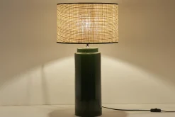 Sale Miliboo Lámpara de mesa de cerámica esmaltada verde con pantalla de rafia natural 64 cm MAJES