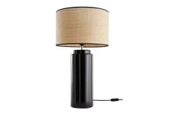 Cheap Miliboo Lámpara de mesa de cerámica esmaltada negra con pantalla de rafia BERRO
