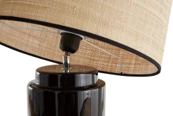 Cheap Miliboo Lámpara de mesa de cerámica esmaltada negra con pantalla de rafia BERRO