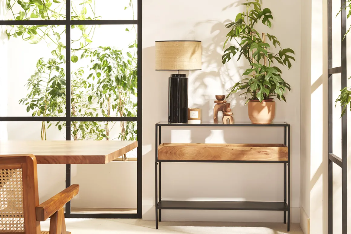 Cheap Miliboo Lámpara de mesa de cerámica esmaltada negra con pantalla de rafia BERRO