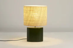Flash Sale Miliboo Lámpara de mesa de cerámica verde oscuro con pantalla de rafia natural 40 cm TIGA