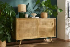 Flash Sale Miliboo Lámpara de mesa de cerámica verde oscuro con pantalla de rafia natural 40 cm TIGA