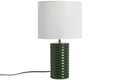 Hot Miliboo Lámpara de mesa de cerámica esmaltada verde oscuro con pantalla de color crudo 53 cm BERRO