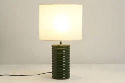 Hot Miliboo Lámpara de mesa de cerámica esmaltada verde oscuro con pantalla de color crudo 53 cm BERRO