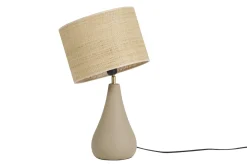 Discount Miliboo Lámpara de mesa de cerámica color topo mate con pantalla de rafia 49 cm PYRUS