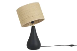 Flash Sale Miliboo Lámpara de mesa de cerámica negra mate con pantalla de rafia 49 cm PYRUS