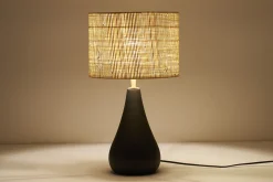 Flash Sale Miliboo Lámpara de mesa de cerámica negra mate con pantalla de rafia 49 cm PYRUS
