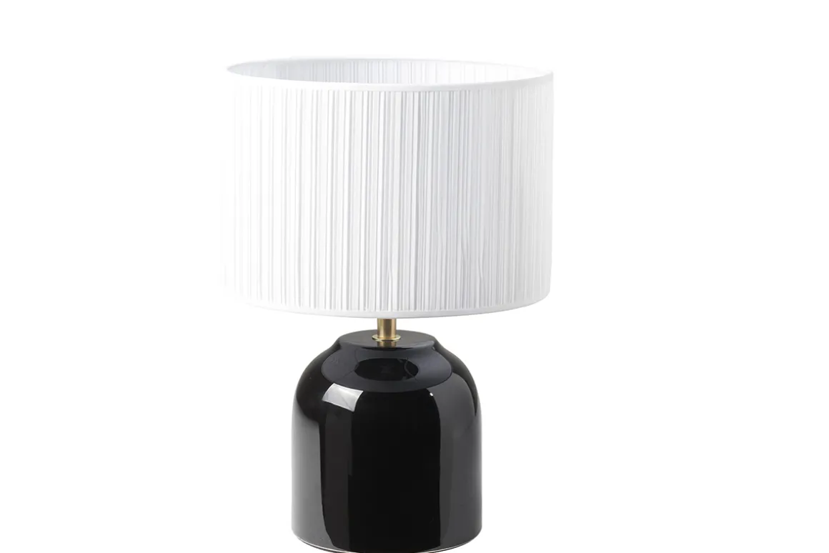 Cheap Miliboo Lámpara de mesa negra de cerámica brillante con pantalla de tela plisada blanca 35 cm PIEGA