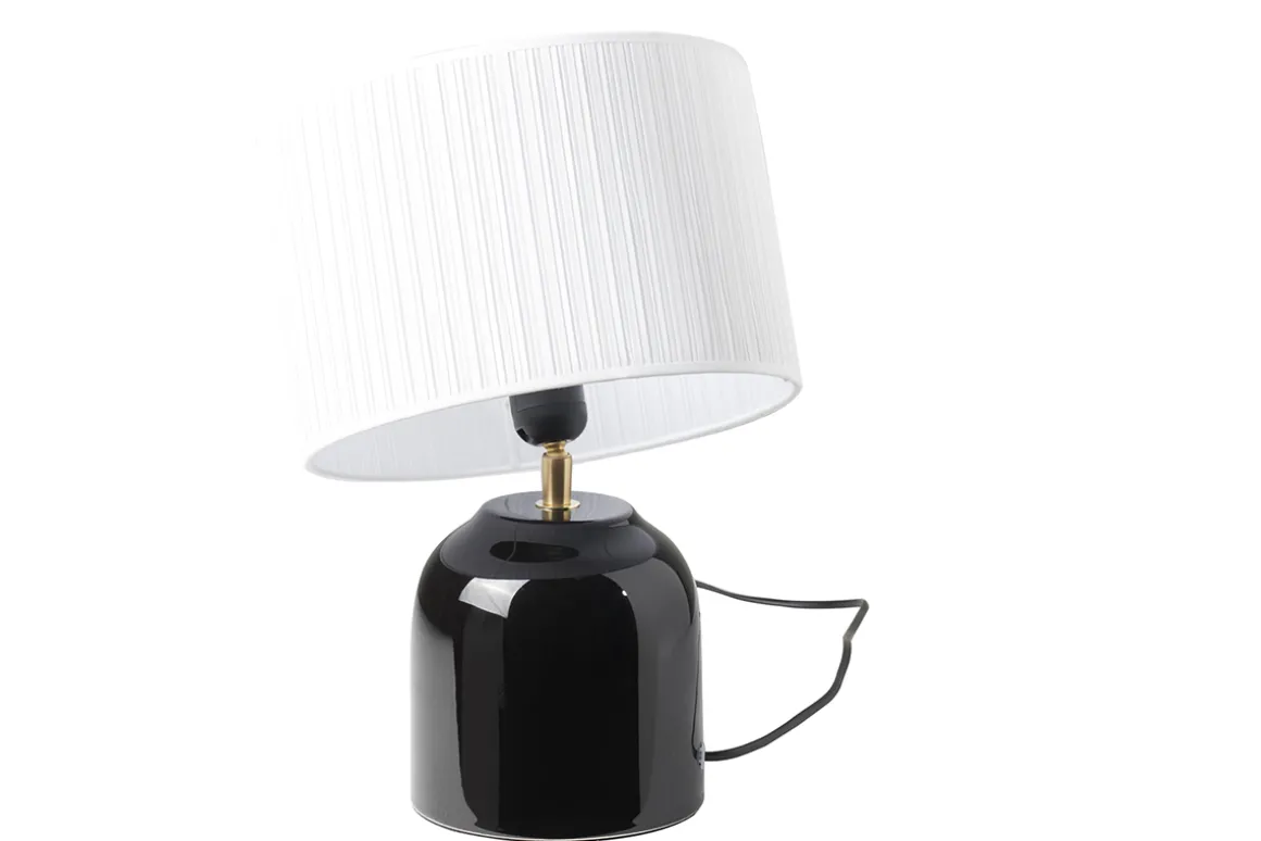 Cheap Miliboo Lámpara de mesa negra de cerámica brillante con pantalla de tela plisada blanca 35 cm PIEGA