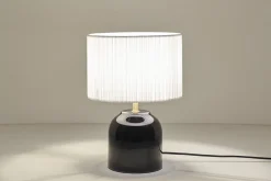 Cheap Miliboo Lámpara de mesa negra de cerámica brillante con pantalla de tela plisada blanca 35 cm PIEGA