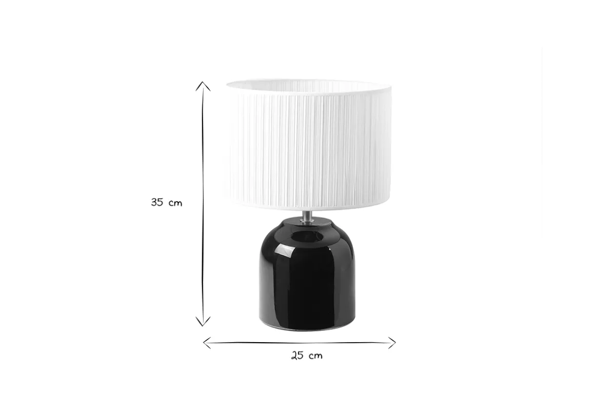 Cheap Miliboo Lámpara de mesa negra de cerámica brillante con pantalla de tela plisada blanca 35 cm PIEGA