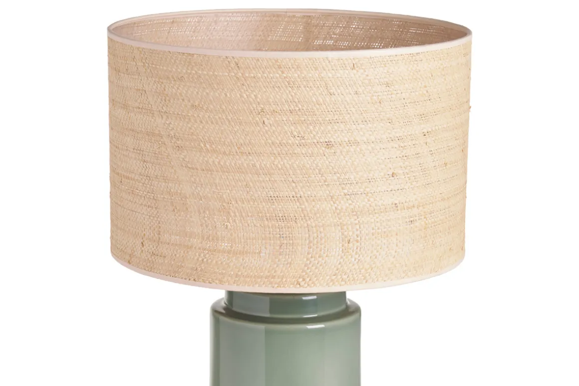 Shop Miliboo Lámpara de mesa verde de cerámica y pantalla de rafia H64 cm MAJES