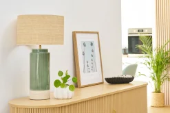 Shop Miliboo Lámpara de mesa verde de cerámica y pantalla de rafia H64 cm MAJES
