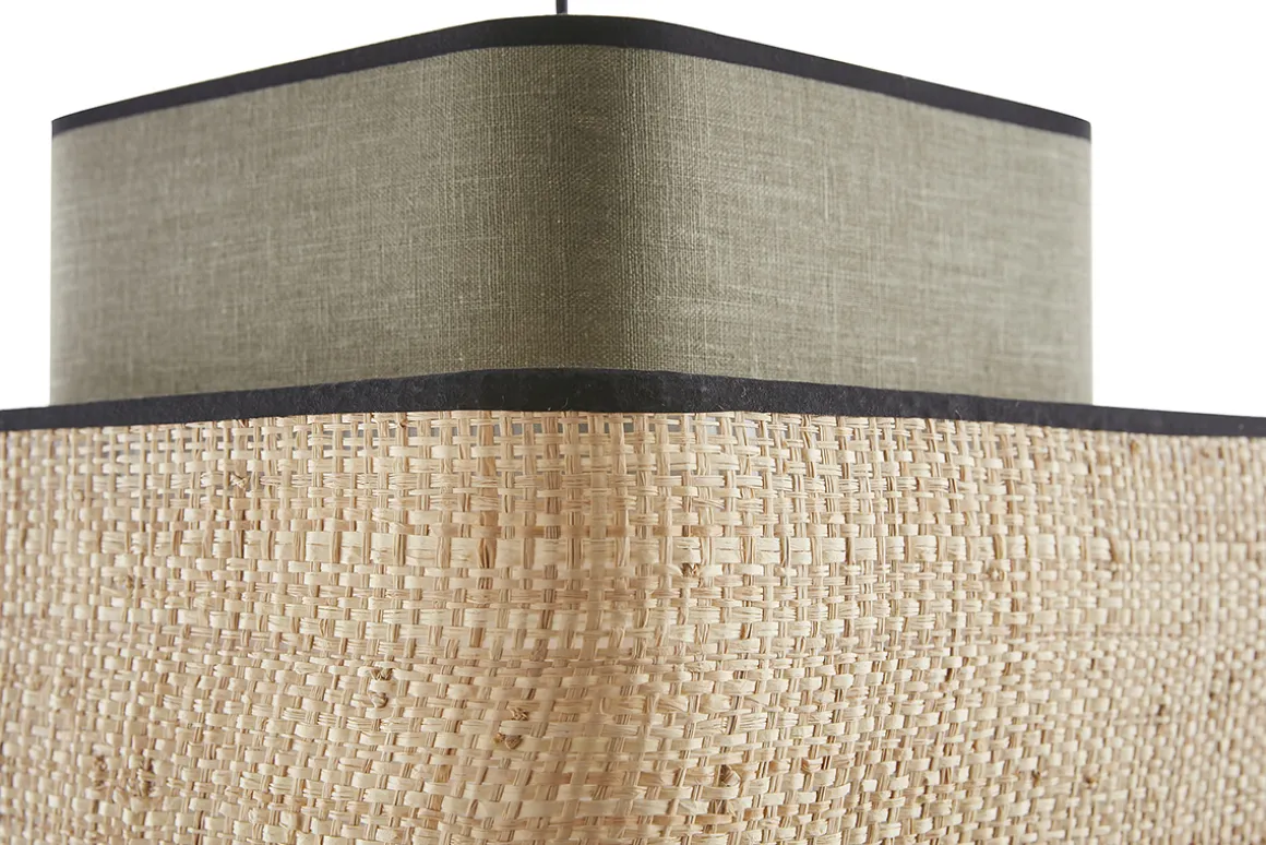 Best Sale Miliboo Lámpara de techo colgante de lino verde caqui y rafia natural 35 cm TERA