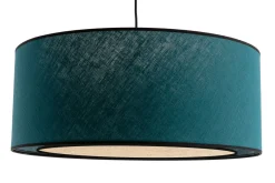 Shop Miliboo Lámpara de techo de lino azul pavo y rafia 50 cm de diám. TRAVES