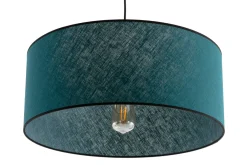 Shop Miliboo Lámpara de techo de lino azul pavo y rafia 50 cm de diám. TRAVES