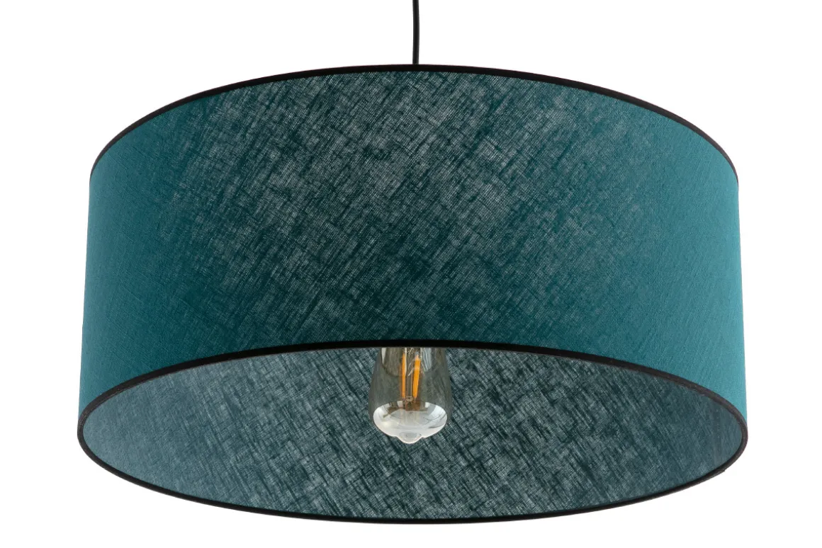 Shop Miliboo Lámpara de techo de lino azul pavo y rafia 50 cm de diám. TRAVES