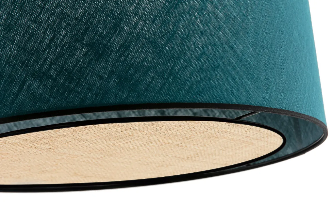 Shop Miliboo Lámpara de techo de lino azul pavo y rafia 50 cm de diám. TRAVES