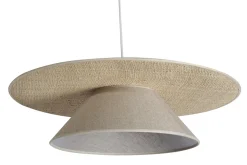 Best Sale Miliboo Lámpara de techo de lino beige y rafia natural 55 cm AZAMI