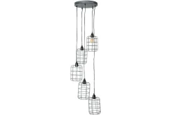 Store Miliboo Lámpara de techo industrial de metal gris LOFT con 5 lámparas multinivel
