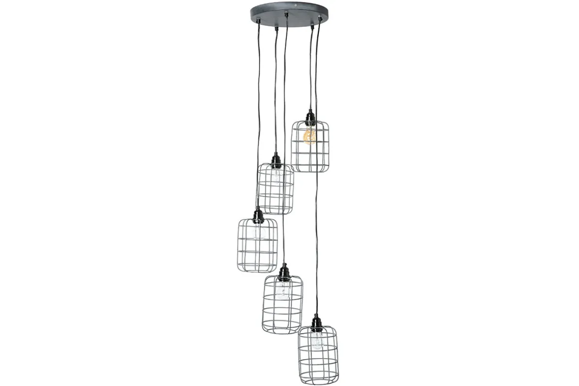Store Miliboo Lámpara de techo industrial de metal gris LOFT con 5 lámparas multinivel