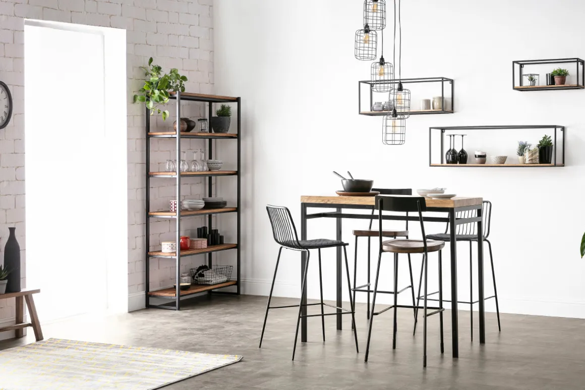 Store Miliboo Lámpara de techo industrial de metal gris LOFT con 5 lámparas multinivel