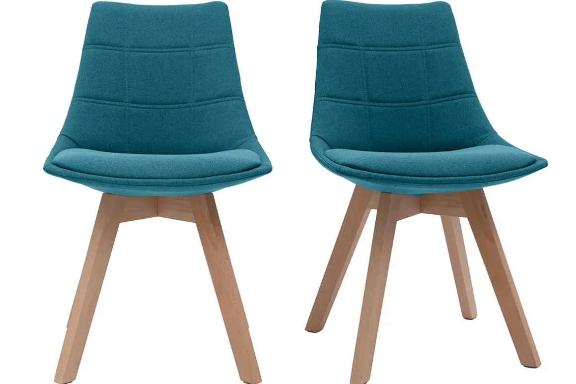 Store Miliboo Lote de 2 sillas diseño nórdico en tejido azul petróleo MATILDE
