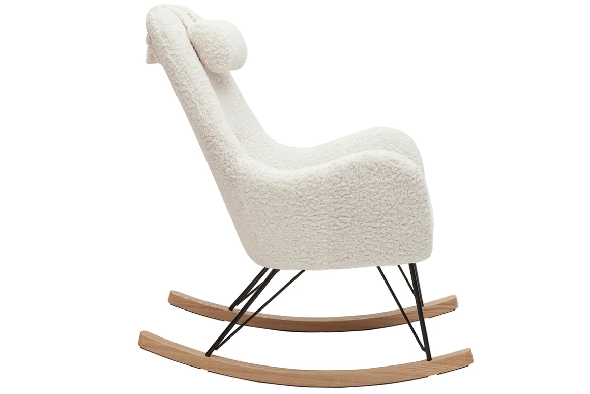 Clearance Miliboo Mecedora de diseño de tejido blanco efecto borreguillo MANIA