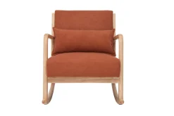 Flash Sale Miliboo Mecedora de tejido efecto aterciopelado terracota y madera clara maciza DERRY