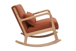 Flash Sale Miliboo Mecedora de tejido efecto aterciopelado terracota y madera clara maciza DERRY