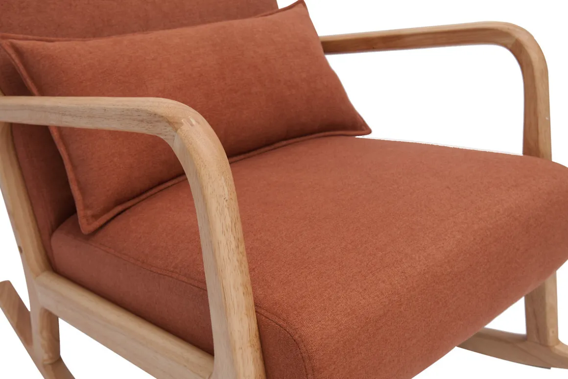 Flash Sale Miliboo Mecedora de tejido efecto aterciopelado terracota y madera clara maciza DERRY
