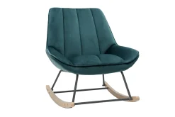 Flash Sale Miliboo Mecedora moderna en tejido efecto terciopelo azul petróleo BILLIE