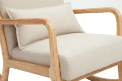 New Miliboo Mecedora nórdica de madera clara y tela efecto aterciopelado beige DERRY