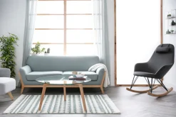 Outlet Miliboo Mecedora tejido gris antracita patas metal y fresno JHENE