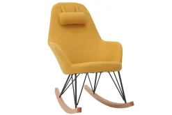 Outlet Miliboo Mecedora terciopelo amarillo patas metal y madera JHENE