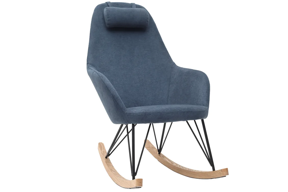 Best Miliboo Mecedora terciopelo azul patas metal y madera JHENE