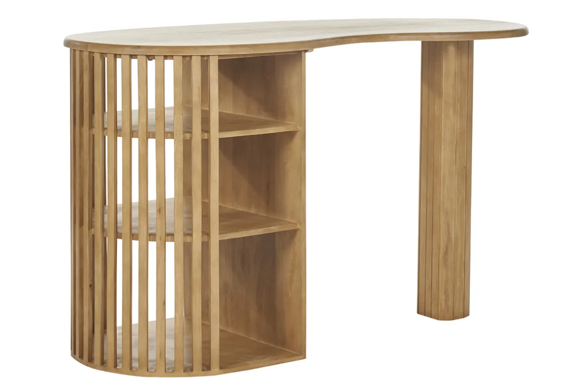 New Miliboo Mesa alta con almacenaje de madera maciza de mango 90 cm LOBIO