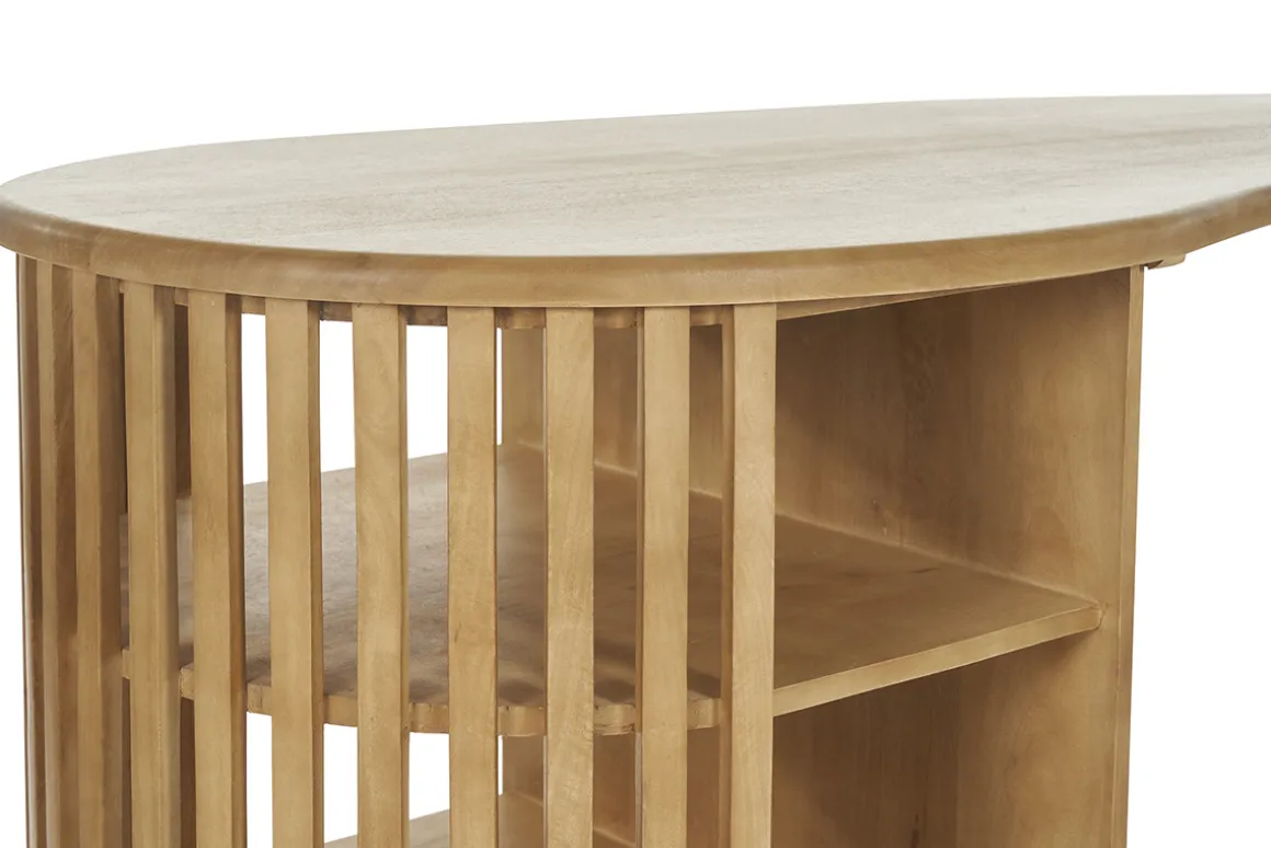 New Miliboo Mesa alta con almacenaje de madera maciza de mango 90 cm LOBIO