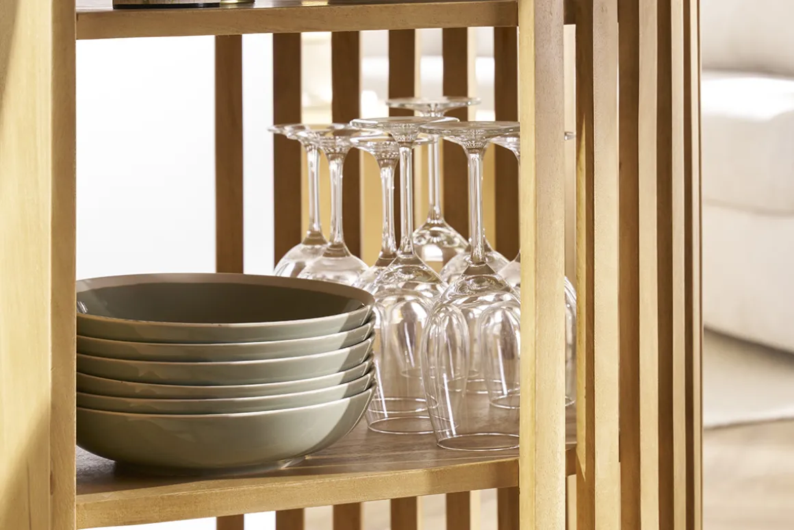 New Miliboo Mesa alta con almacenaje de madera maciza de mango 90 cm LOBIO