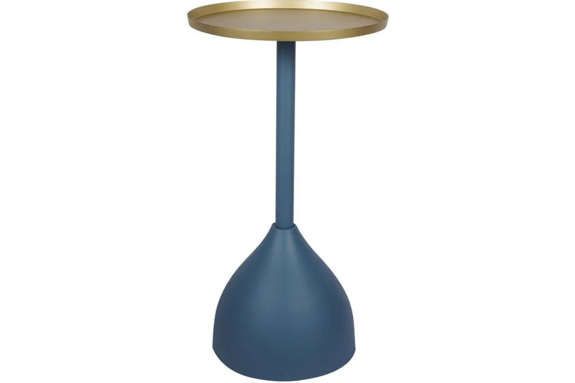 Sale Miliboo Mesa auxiliar de diseño en metal azul petróleo mate y tablero dorado RAMSES
